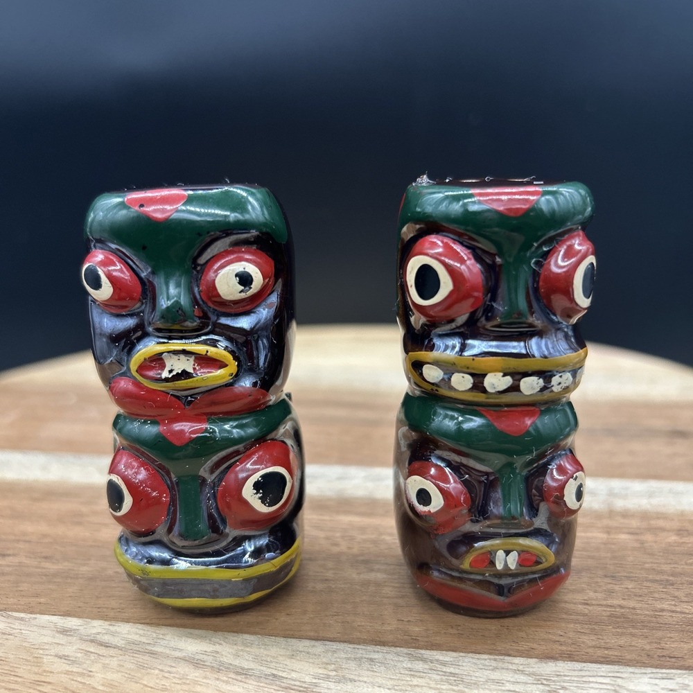Vintage Totem Pole Salt & Pepper Shakers Hand-Painted Tiki Victoria Ceramics